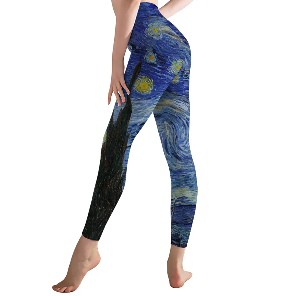 CLOOCL damskie sportowe legginsy gimnastyczne Van Gogh malowanie 3D spodnie z nadrukiem trening legginsy typu Scrunch kobiece spodnie do jogi Drop Shipping