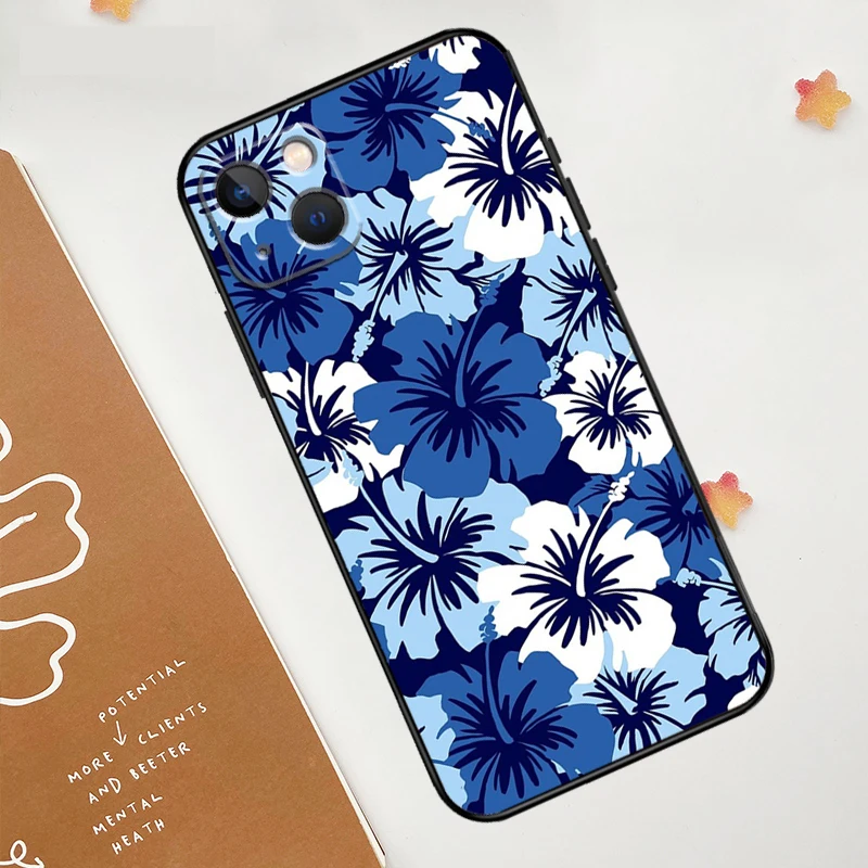 Hibiscus Retro Hawaiian Flower Case For iPhone 13 12 11 14 15 16 Pro Max Mini XR XS X Plus Silicone Bumper Cover Capa