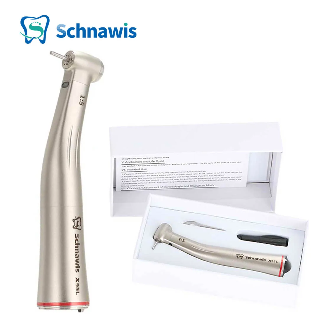 X95L Dental Against Contra Angle 1:5 Increasing Speed Handpiece LED Fiber Optic Handpiece Inner Water Red Ring contraangulo