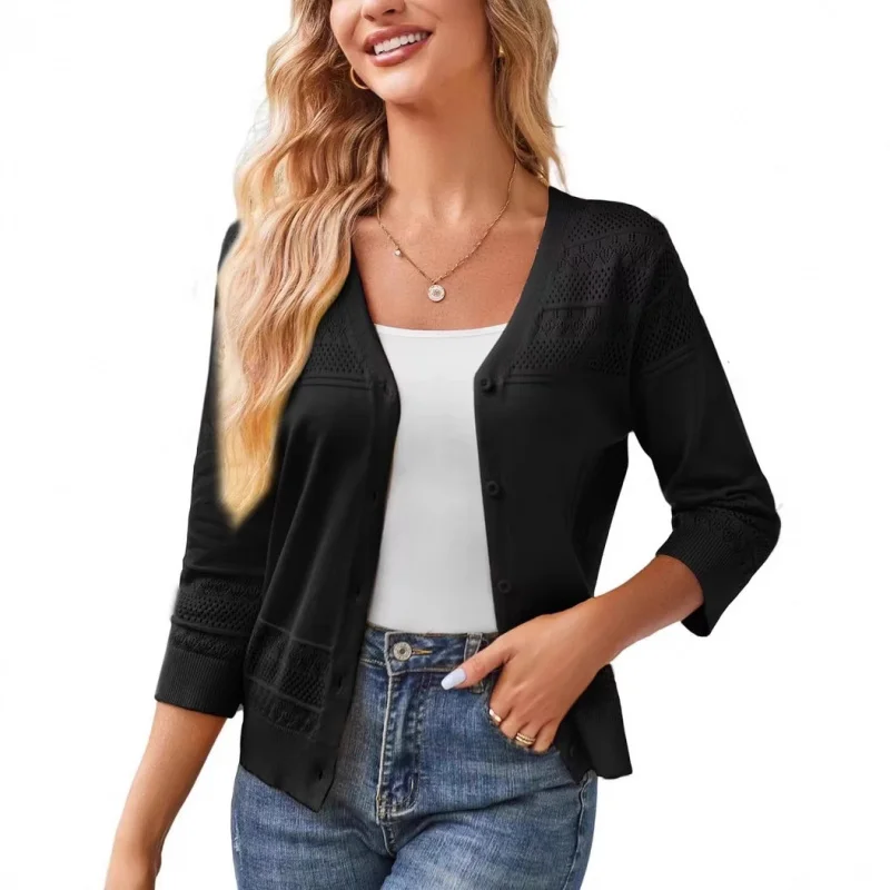 

NewvCollared Cardigan Thin Hollow Knitted Sweater Camisole Dress Outerwear Spring Autumn Jacket for Women In Stock Trendy