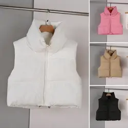 Giacca termica da donna cappotto invernale da donna con colletto alla coreana con chiusura a cerniera imbottita addensata coulisse senza maniche per il freddo