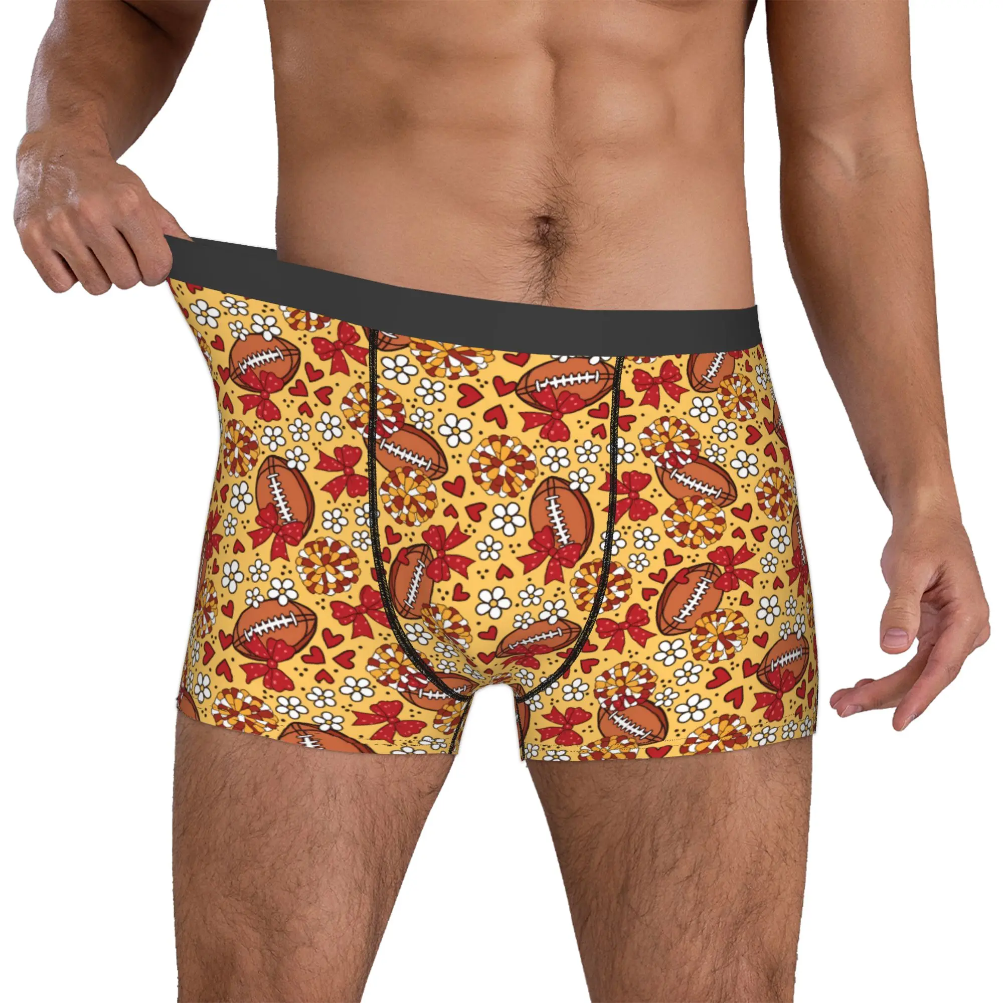 Football Cheer Bows Rugby Union  Boxers Shorts Men's Yellow Red Briefs Underwear Fashion Underpants