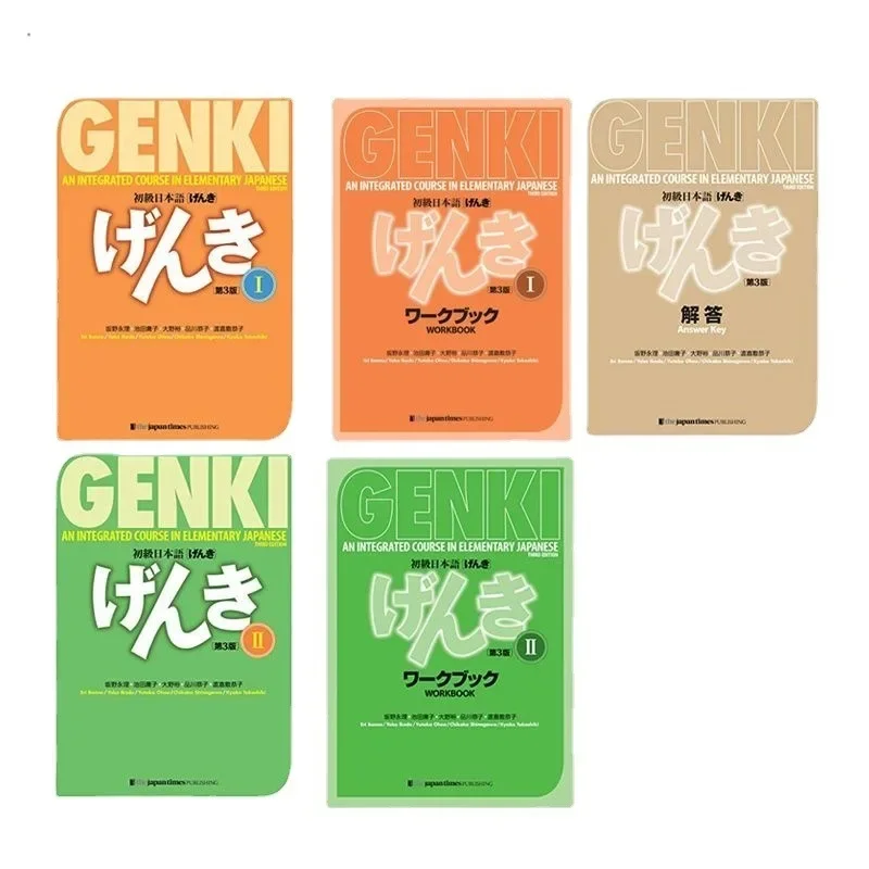 

5 Books GENKI Third Edition Textbook+Workbook+Answer Key An Integrated Course in Elementary Japanese I II Libros Livros Livres