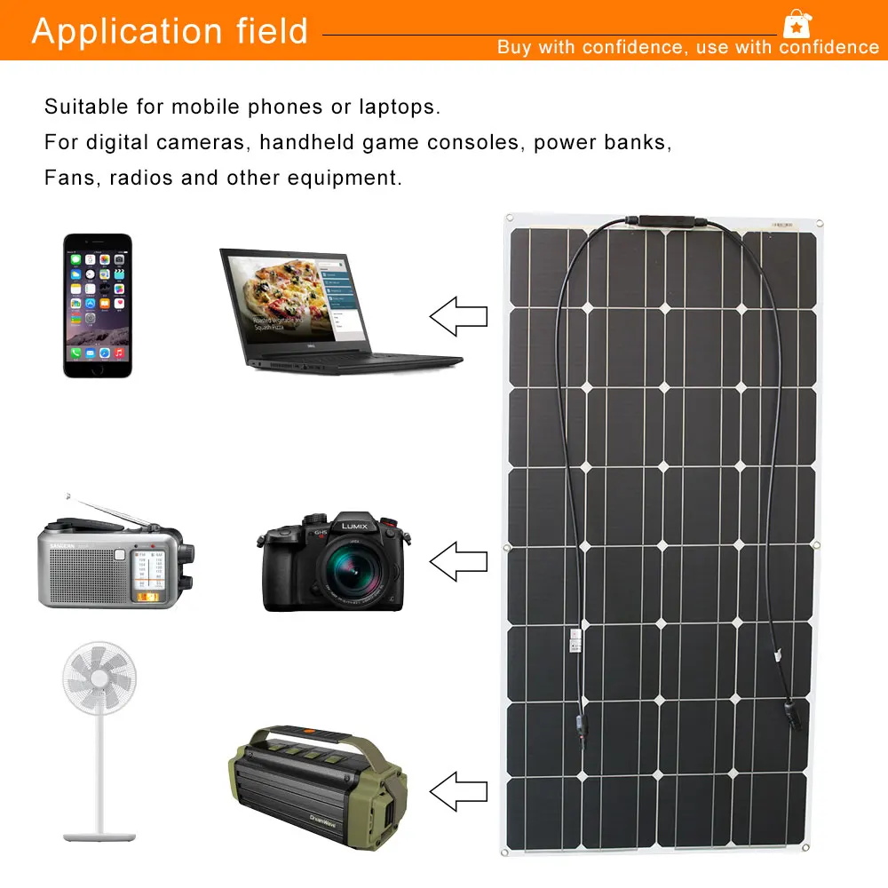 2000W1000WSolar Panel 18V High Efficiency  Portable Power Bank Flexible Emergency Charging Outdoor Solar Cells For Home/Camping