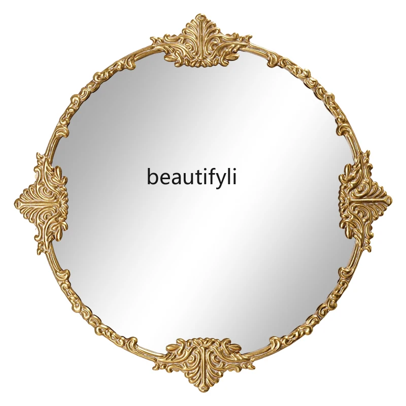 

French retro makeup mirror light luxury desktop vanity mirror European carved anti-fog bathroom mirror wall hanging