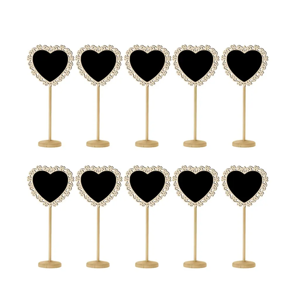 10Pcs Heart Shape Mini Chalkboard Premium Boxwood Desktop Blackboard Stand Table Ornament Gift Fun Learning Decor