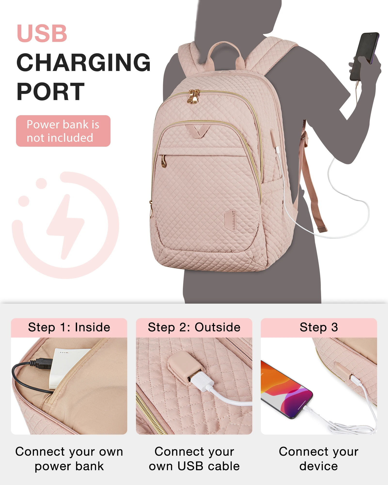 BAGSMART-Mochila Laptop Anti-Roubo para Homens e Mulheres, Bolsa de Viagem, Mochila Escolar Universitária, 15.6, 17.3"