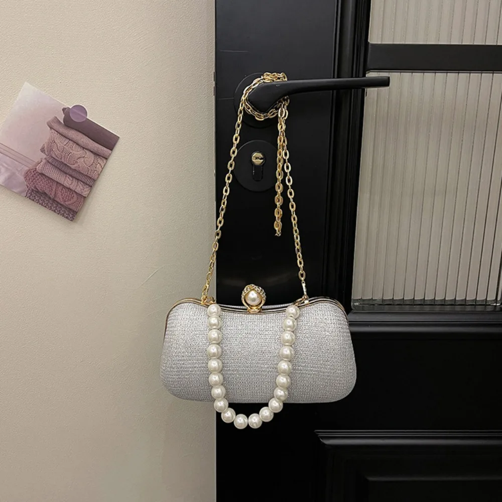 

Mini Glitter Evening Banquet Bag Wrist Bag Crossbody Pearl Box Handbag Elegant Large Capacity Ladies Clutch Bag Party