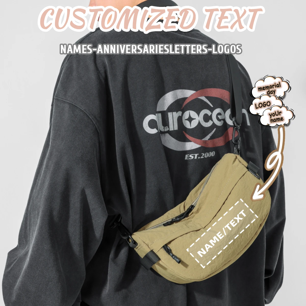 

Custom Logo Japanese-Style Lightweight Nylon Crossbody Bag, Lightweight Casual Multi-Pocket Unisex Phone Bag, Exclusive DIY