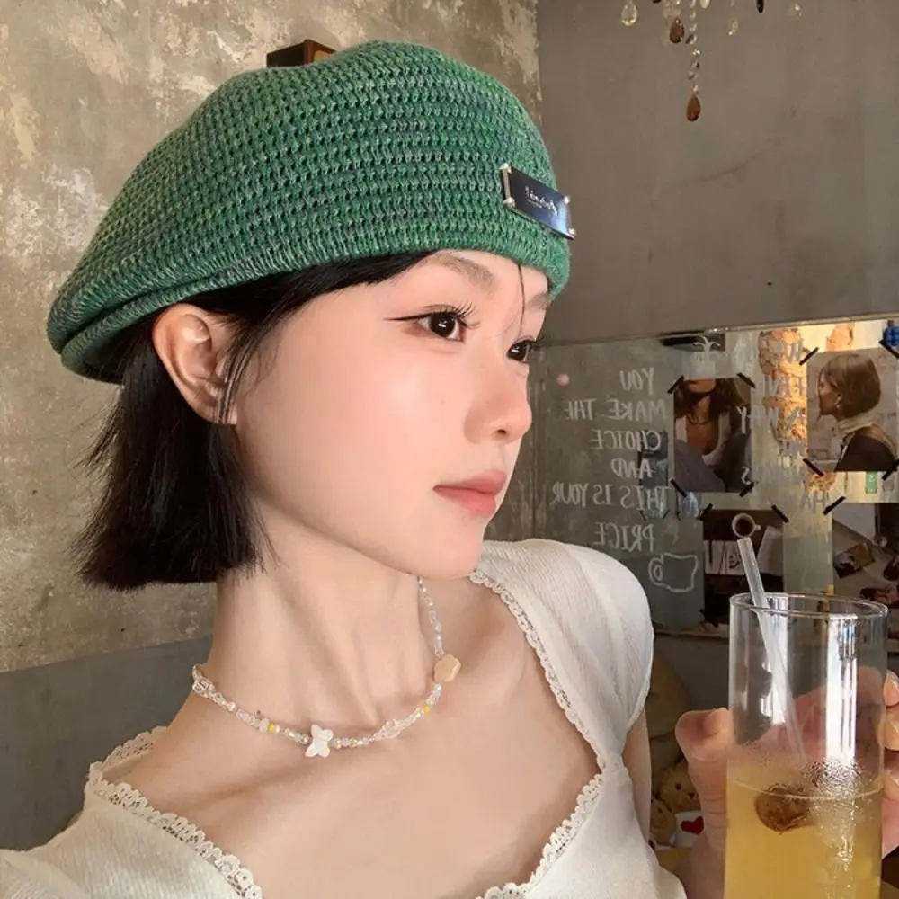 تنفس جوفاء خارج قبعة البيريه خمر الرسام قبعة نسج قبعة النمط الياباني المألوف الكروشيه محبوك قبعة المرأة