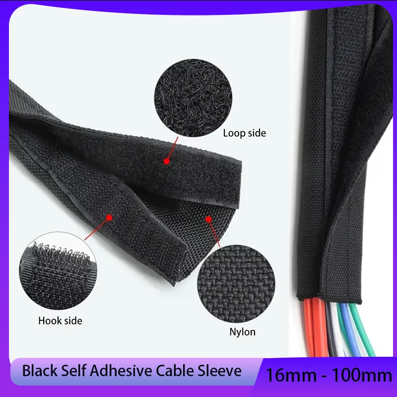 

16mm - 100mm Velcro self-adhesive cloth cover PET+nylon flame-retardant wrapping cloth wire protection cover