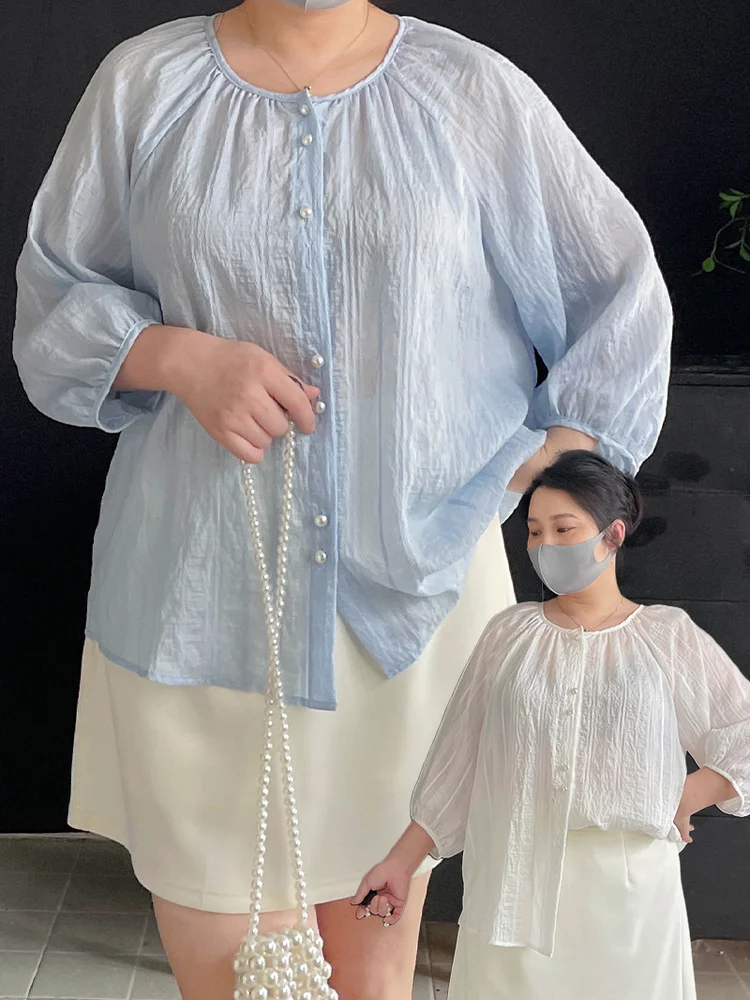 

Женская блузка больших размеров свободного кроя, элегантная, роскошная, скрывающая живот, с французским воротником, круглым вырезом, повседневная, дышащая, комфортная