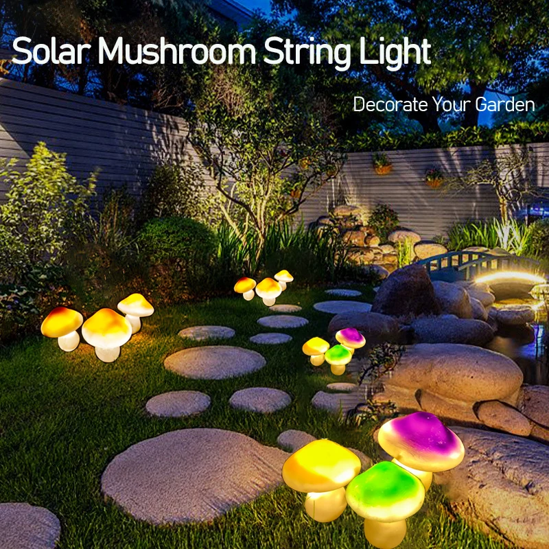 LED Solar String Light Outdoor IP65 Waterproof Mushroom Lights Fairy Light Garland for Garden Patio Pathway Landscape Decoration