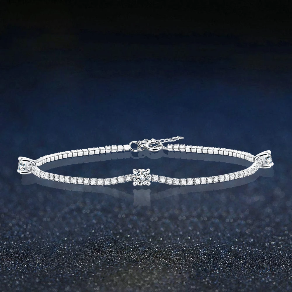 Moissanite Tennis Bracelet for Women 925 Sterling Silver 0.9cttw D Color VVS1 Diamond GRA Certified Jewelry for Her-Moonlight