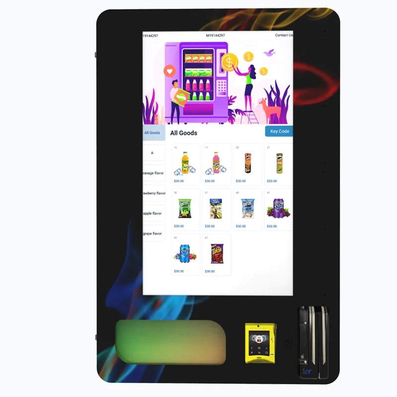 

Мини-продажный автомат с сенсорным экраном 32 дюйма, настенное крепление с переверцией возраста, умные торговые автоматы с наклейками на заказ для розничных товаров