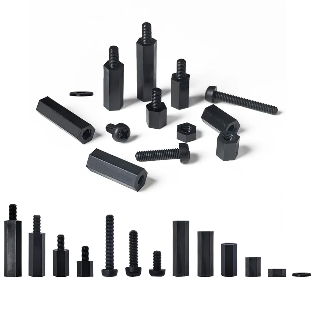 Full Case 360Pcs M2 M2.5 M3 Nylon Male-Female Hex Spacer Screw Black Assortment Set for Computer Replace Screw Fastener