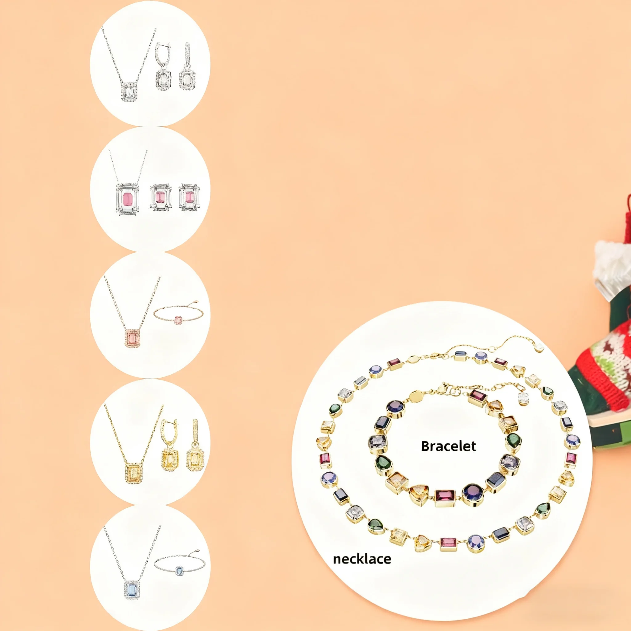 

Новинка 2023 года, рождественские украшения, ожерелье с рождественским ангелом, кулон SW, маленький квадратный комплект, ожерелье, браслет, кольцо, серьги, стиль