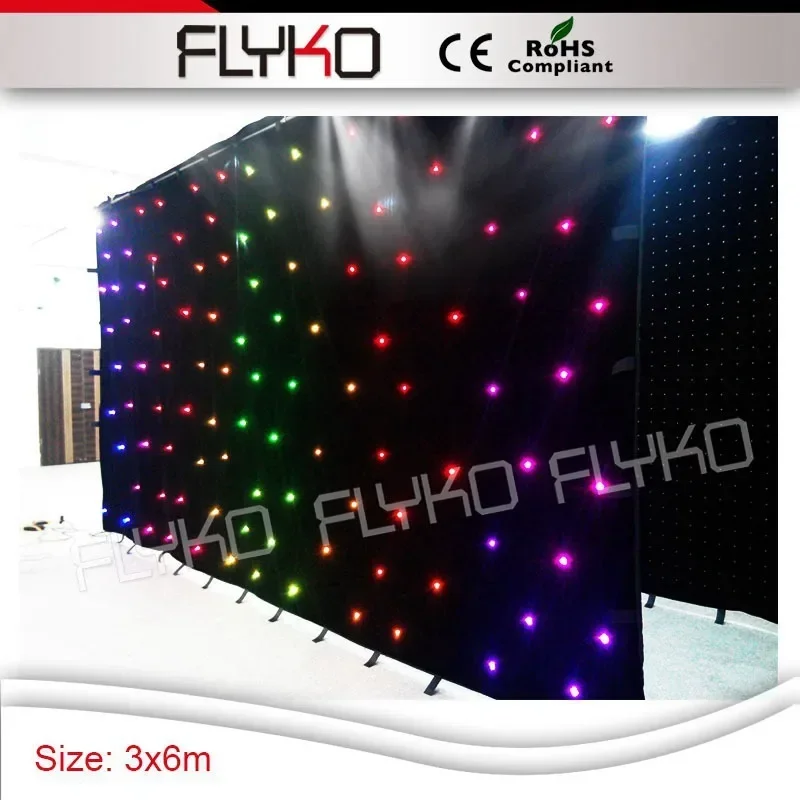 RGB3in1 full color Flyko fabric fireproof 6pcs/sqm LED star curtain LED Backdrop LED Star Cloth DMX512 Control DJ Pub Background