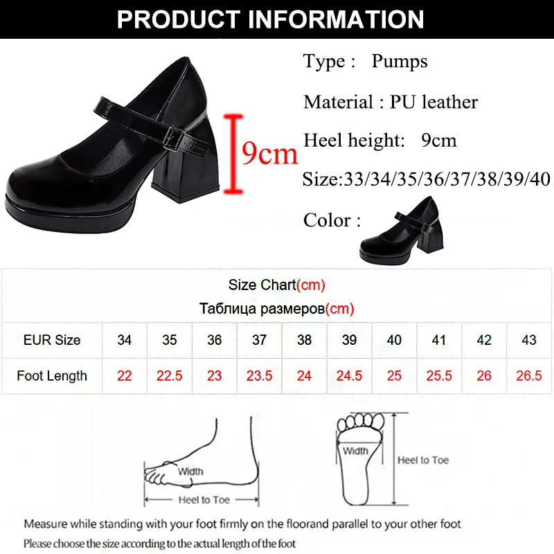 Fashion Ankle Buckle Square Heels Pumps Women Patent Leather Platform Mary Jane Shoes Woman Sexy Super High Heel Party Shoes