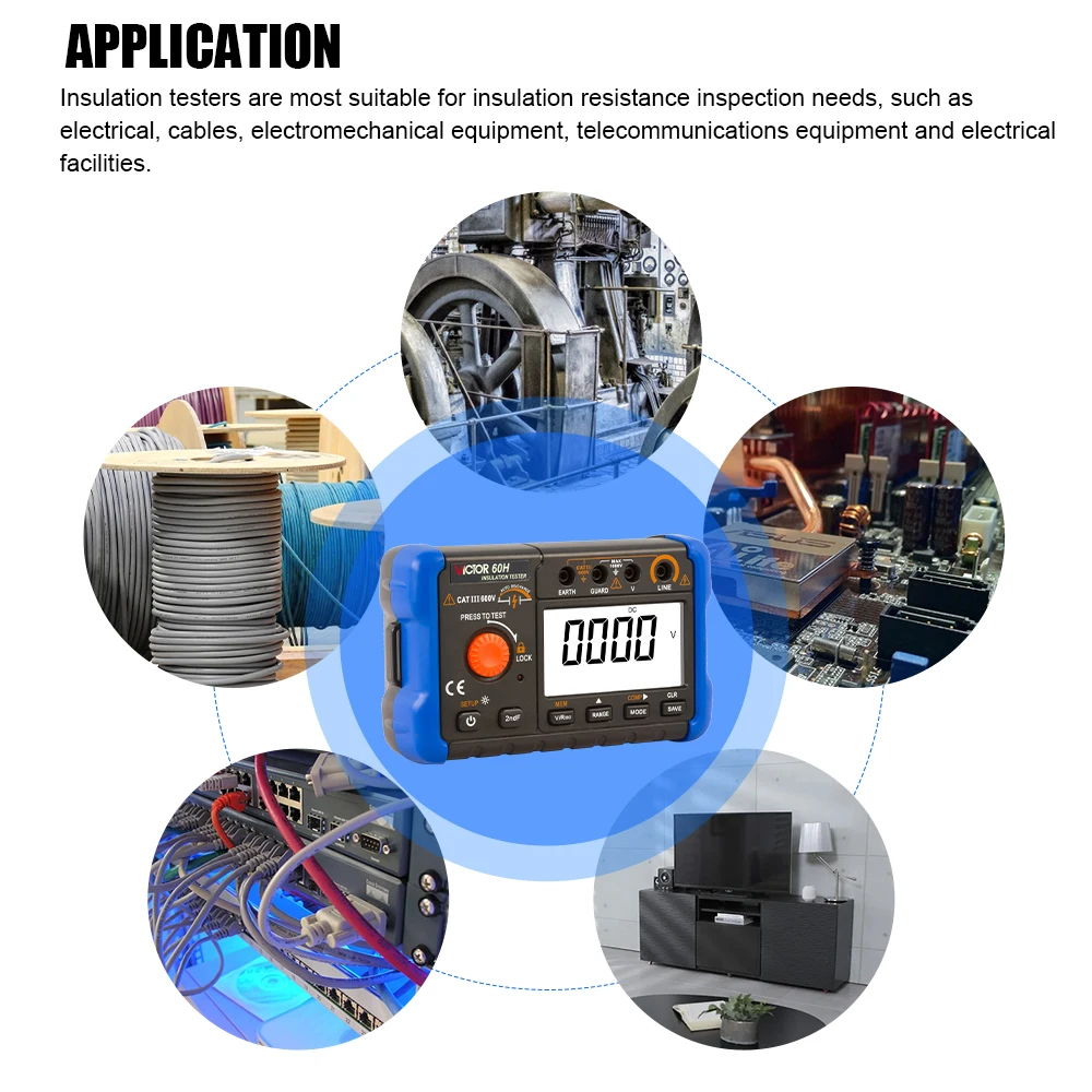 Insulation Resistance Tester 1000V 20GΩ 500MΩ Megohmmeter Voltmeter LCD Ohm Backlight Overload Digital Earth Ground Resist Meter