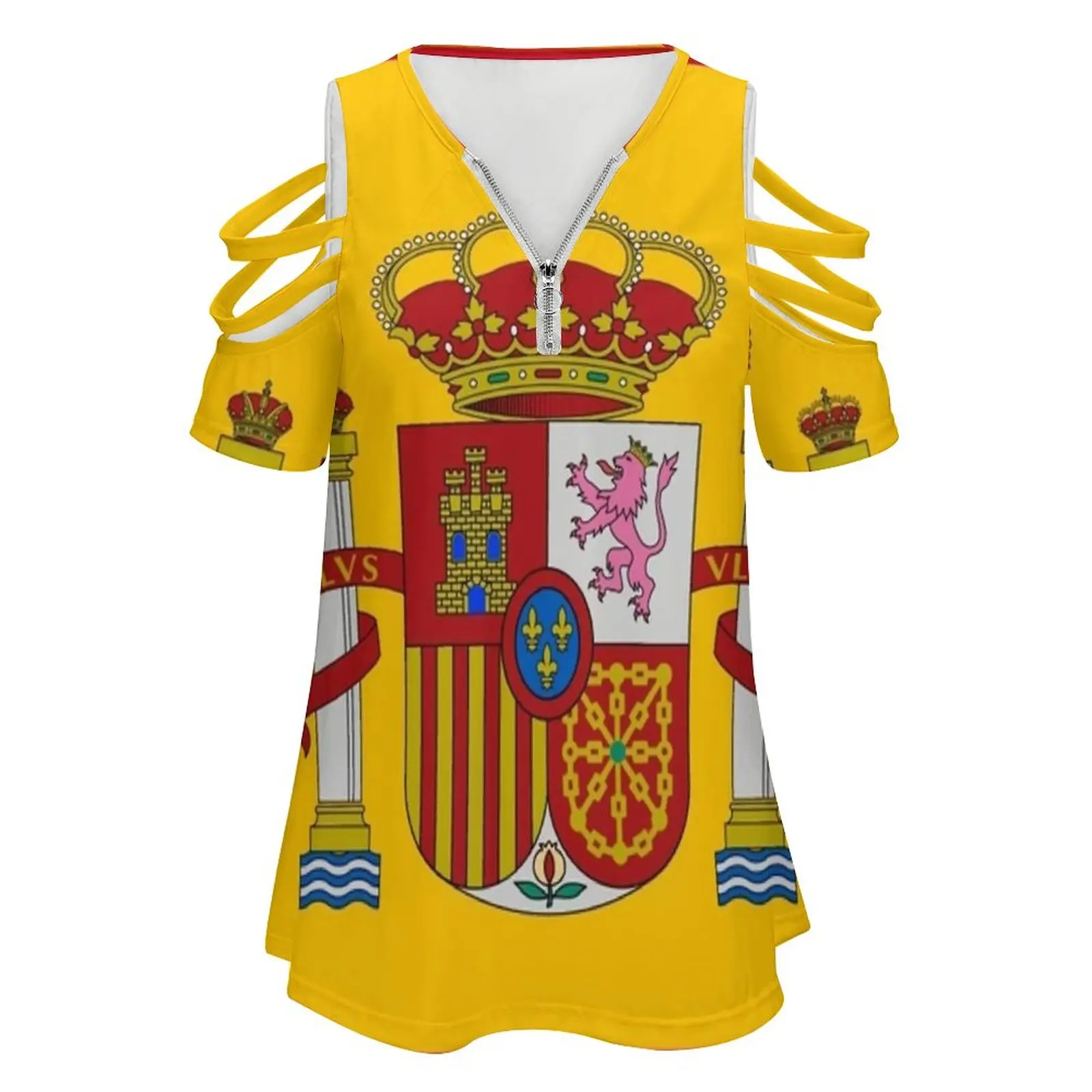 Flag Of Spain Women Zipper Sexy Printed Vintage T Shirts Tops Full Print T-Shirt Flag Of Spain Spain