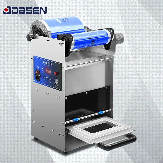 

DASEN DF250T Semi-Auto Food Tray Sealing Machine For Sandwich Fast Cooked Foods Durian Fruits New Paper Bagasse Container Film