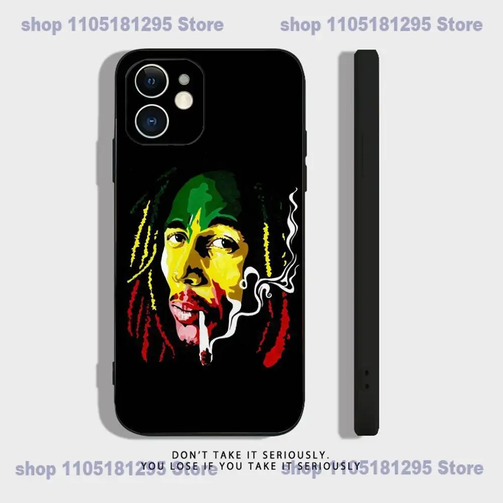 Bob Marley Weed Smoking telefoonhoesje voor iPhone 17,16,15,14,13,12,11,XR,Pro,XS,Max,XR,Plus,Mini zachte siliconen zwart schokbestendig