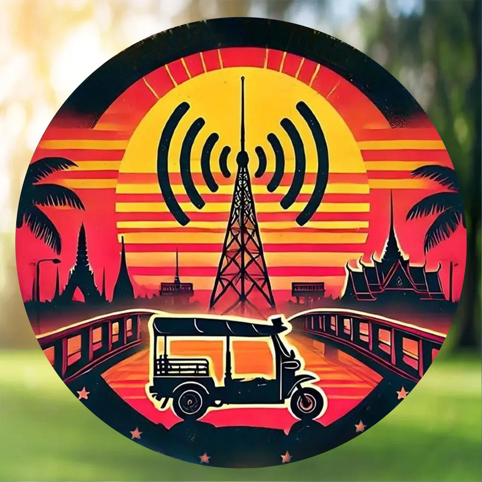 

Vintage Broadcast Tower & Tricycle Design - Waterproof Tin Signs for Home & Office Decor