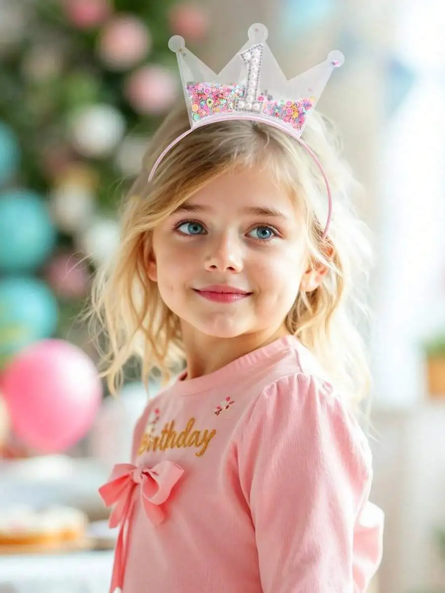 

1 шт. красочная повязка на голову в виде короны с жемчугом и стразами для дня рождения, гламурный аксессуар для волос