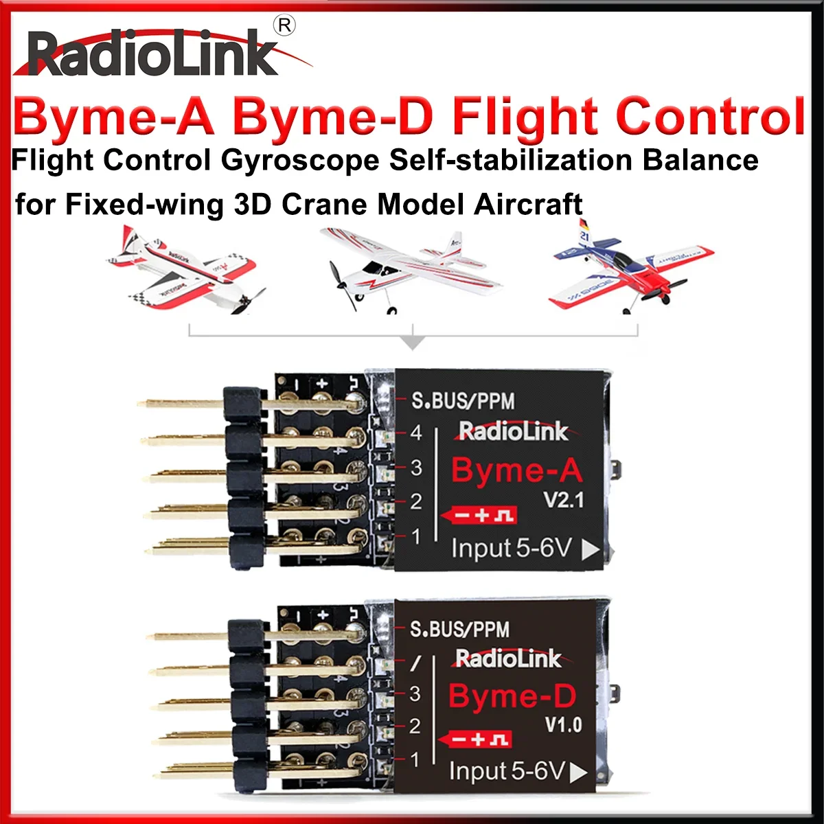 

Radiolink Byme-A/D Mini Fixed Wing Flight Control 3/5 Flight Mode with Gyro 3D for RC 3CH Plane 4CH Jet Airplane Straight Wing