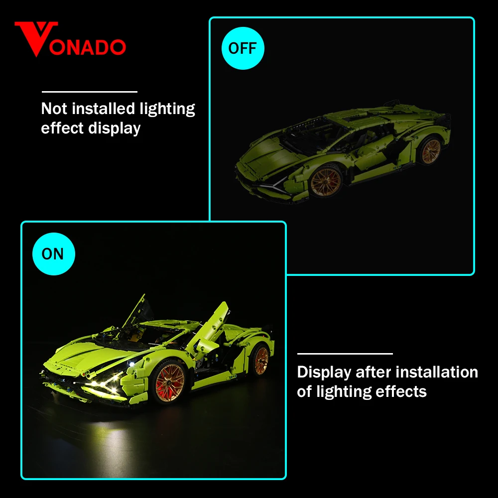 Vonado LED Lighting Set for 42115 Sports Car Light Kit, Not Included the Building Block