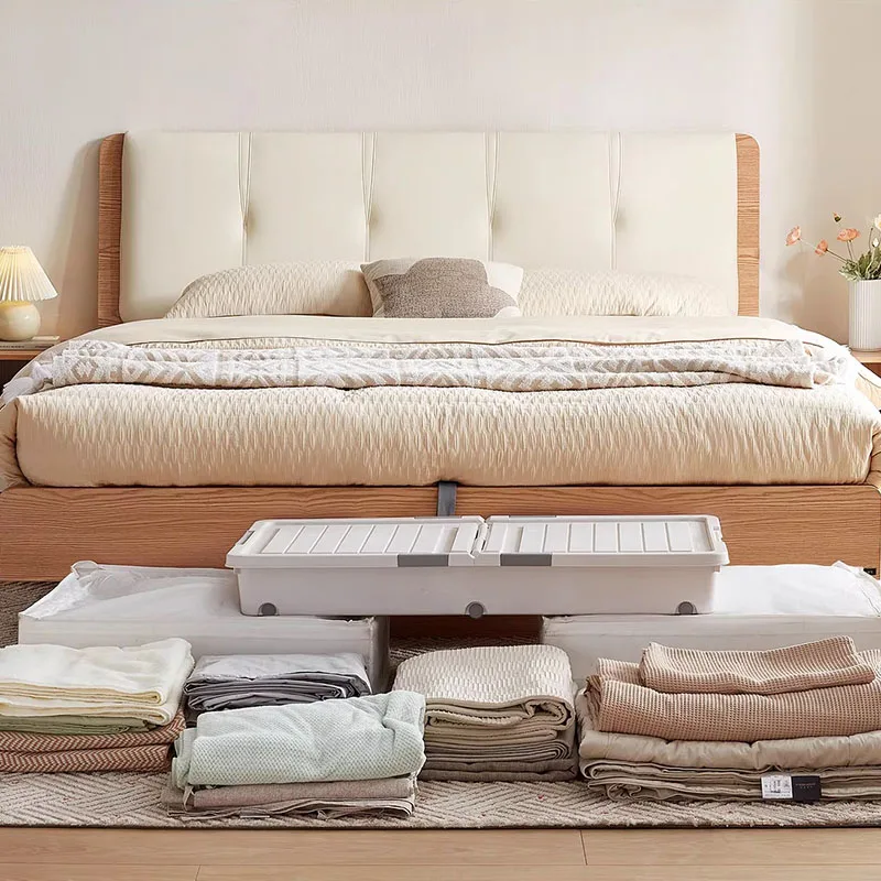 

Double Simple Bed Storage Space Saving Modern Wooden Sleeping Frame Bed Safe European Letto Matrimoniale Lounge Suite Furniture