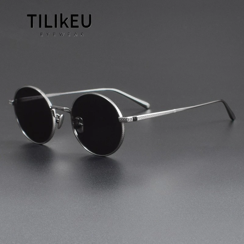

Japanese Designer Pure Titanium Small Round Frame Nylon Sunscreen Sunglasses Classic Trend Men Women Travel UV Protection UV400