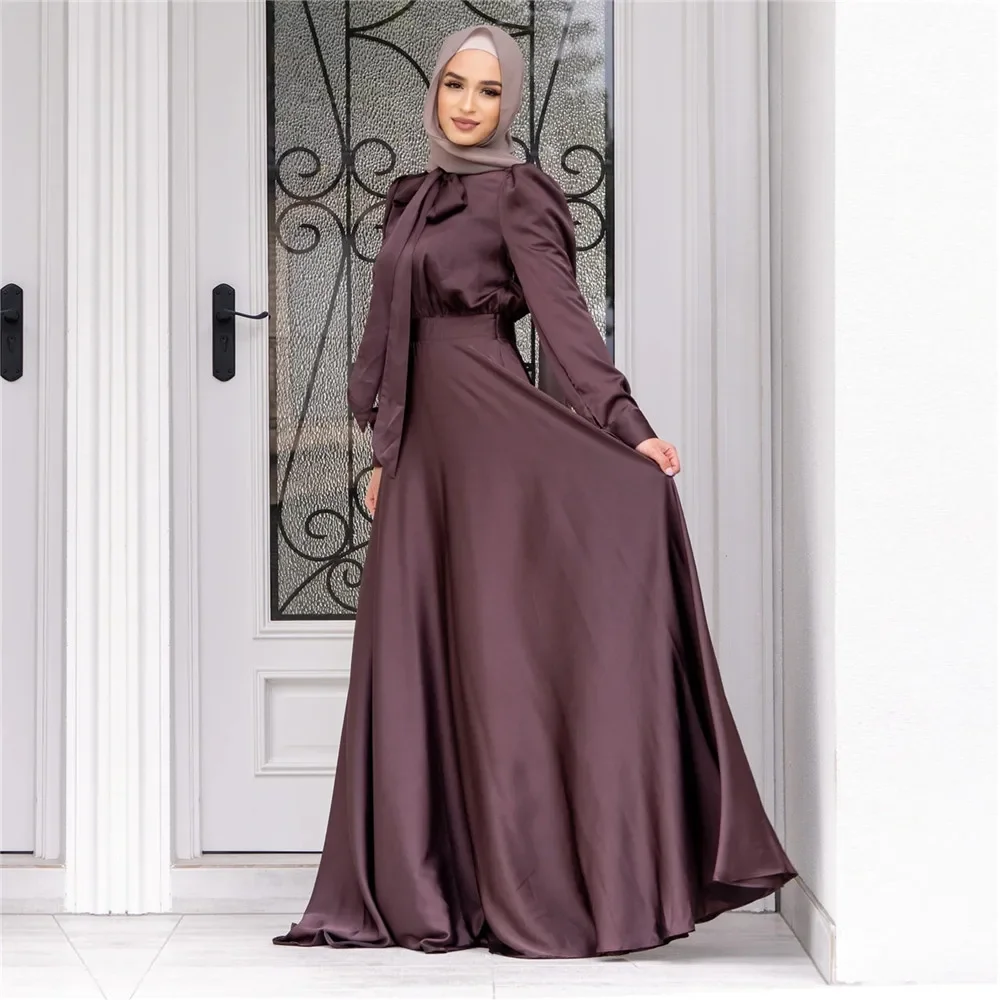 Satin Women Muslim Abaya Ramadan Long Maxi Dress Arabic Turkish Islamic Clothing Party Dubai Robe Caftan Femme Musulmane Abayas