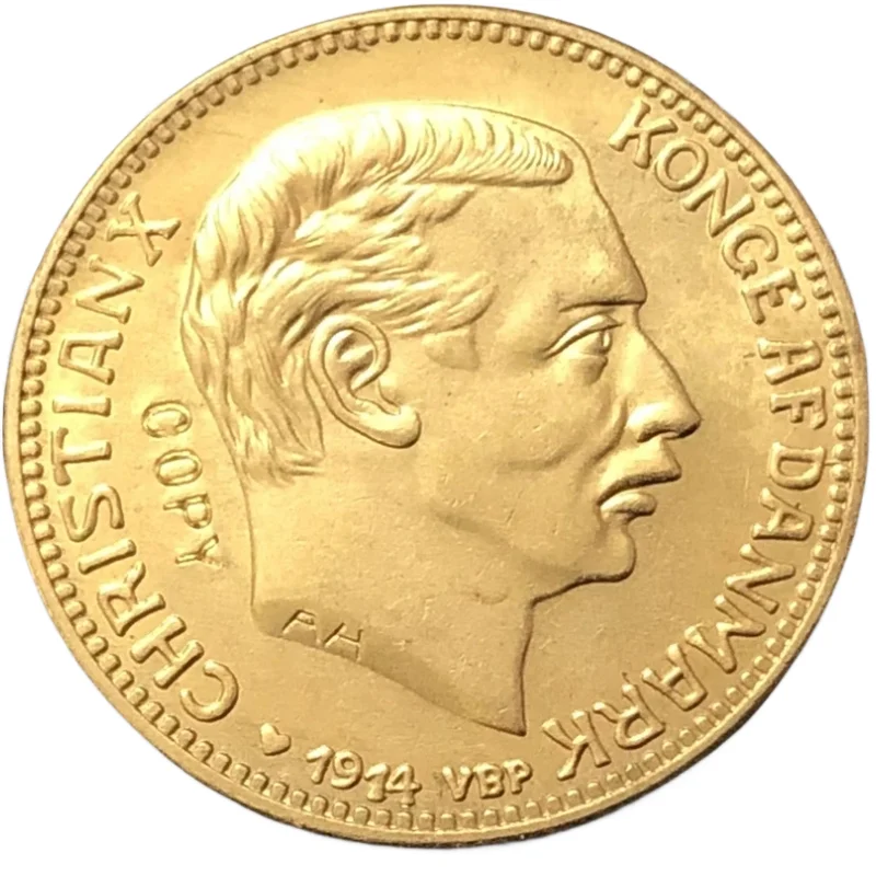 1914 Denmark 20 Kroner-Christian X 22K Gold Plated Copy Coin