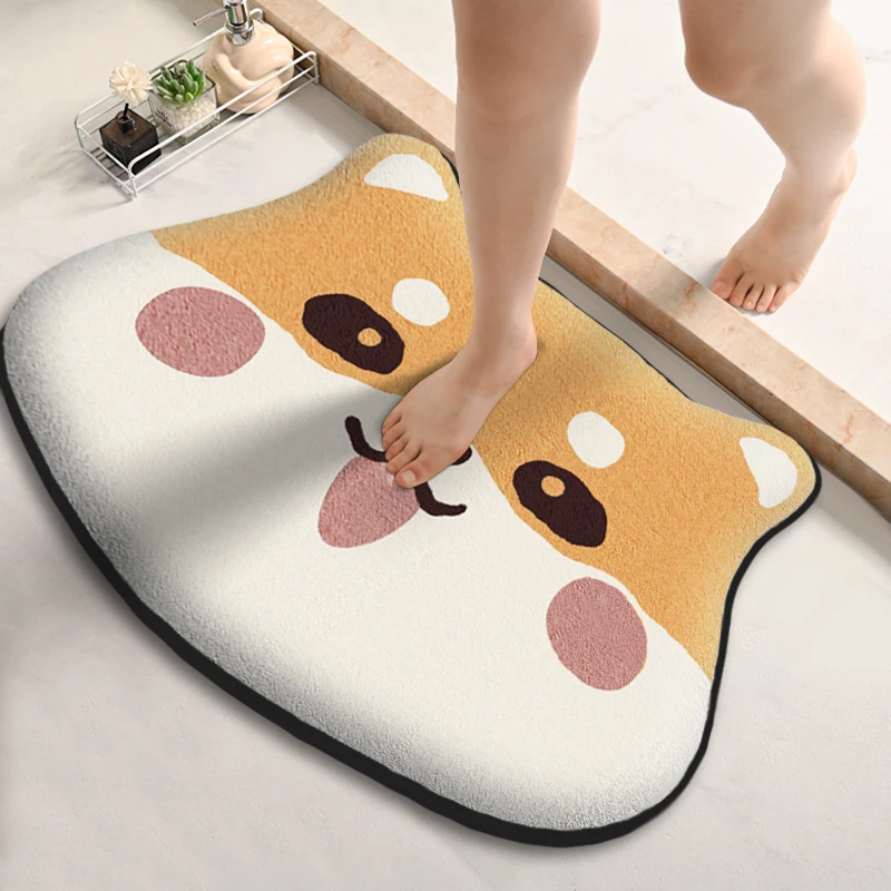 Cartoon flannel absorbent floor mats special-shaped furry bathroom non-slip foot mats thickened shower room mats