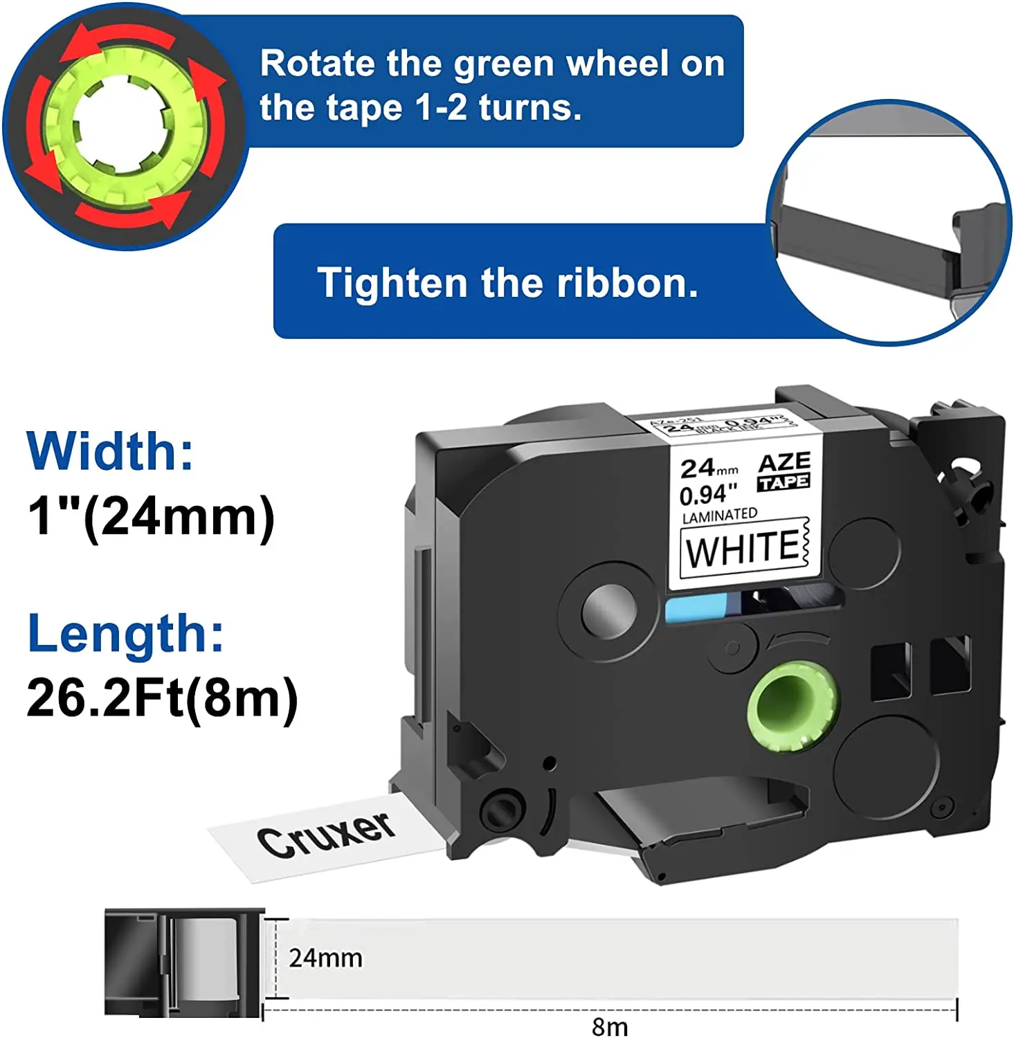 5Pcs 24mm Label Tape Replacement for Brother P Touch TZE-251 Tape Laminated White Label Marker Tape for PTD600 PT-P710BT