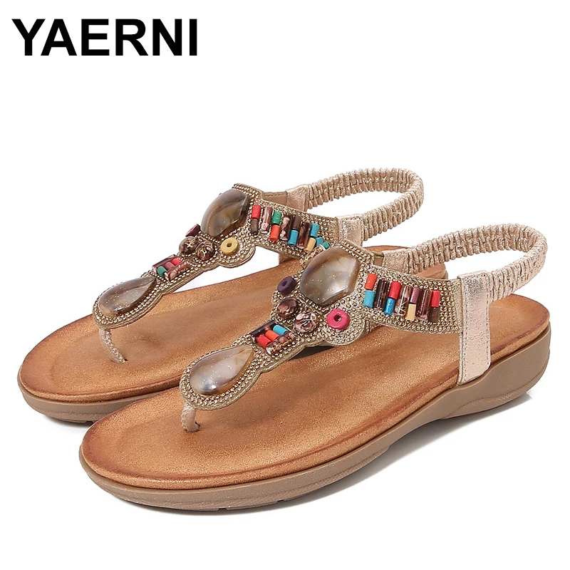 

Сандалии на плоской подошве, женские сандалии без шнуровки в богемном стиле, летняя новая мода, этнический тренд, эластичная посадка, полиуретан, улучшенная резина