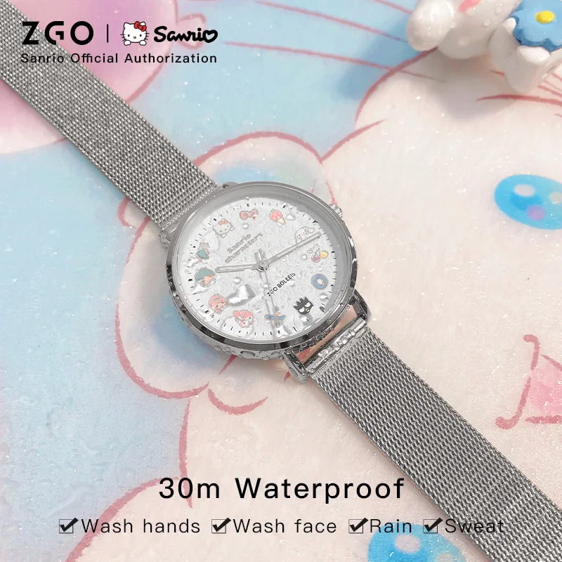 ZGO x Sanrio Hello Kitty Kids Watch Girls\' Fashion Steel Band Ladies\' Watch Waterproof Quartz Watch Gift 2081