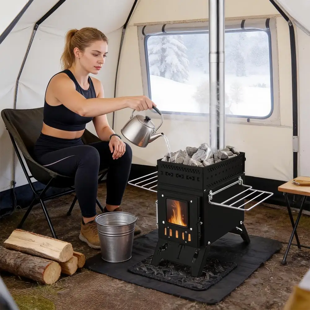 

Sauna Hot Tent Stove, 2 in 1 Portable Wood Burning Stove with 5 Pipes, Folding Wood Stove for Outdoor Camping Boiling Water