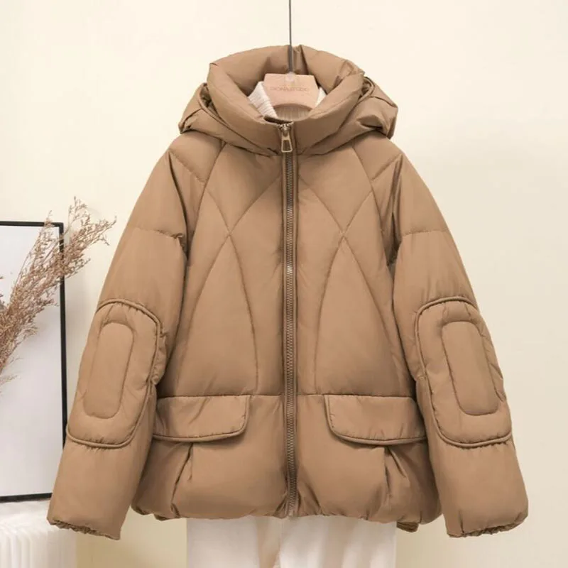 Down Jacket Female Short Thick Down Cotton Coat Winter New Loose Padded Jacket Women's Casual Detachable Hooded Parker Outerwear