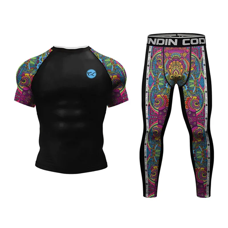 Rashguard-Ensemble T-shirt et pantalon de boxe MMA pour homme, haut de compression, vêtements FPackage, combinaison de sport d'entraînement, maillot de boxe skip déclinaison, Herb J, Muay Thai