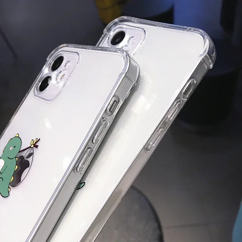 Funny Cute Cartoon Dinosaur Clear Phone Case For iPhone 16 15 14 13 Pro Max 12 11 X XS XR Mini 15 Plus SE Soft Shockproof Covers