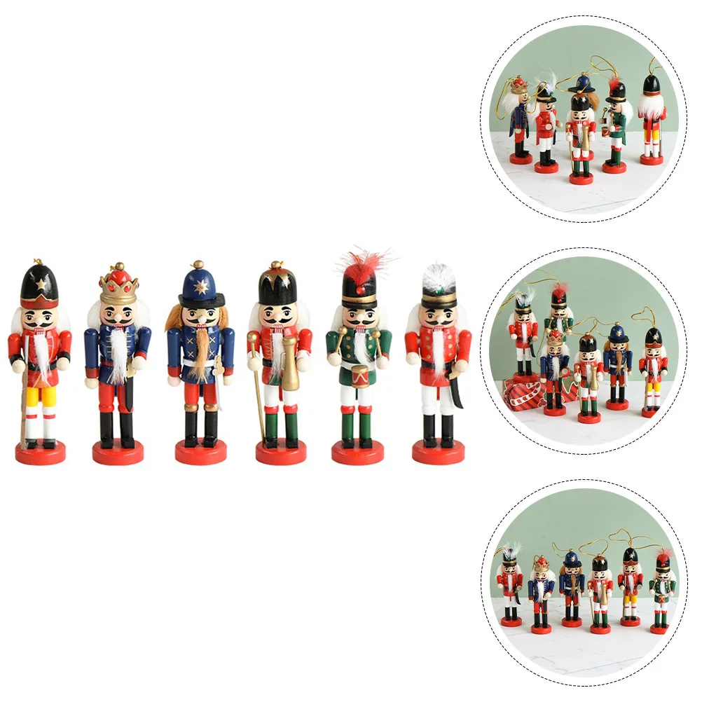 

6Pcs Christmas Nutcracker Ornaments Xmas Tree Pendants Wooden Hanging Decors Festive Decorations Xmas Nutcracker Pendants