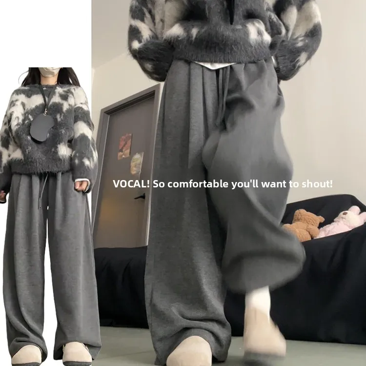 Pantalones coreanos de punto de pierna recta de cintura alta para mujer, novedad de verano 2025, pantalones perezosos con pastel de arroz, Faion informal