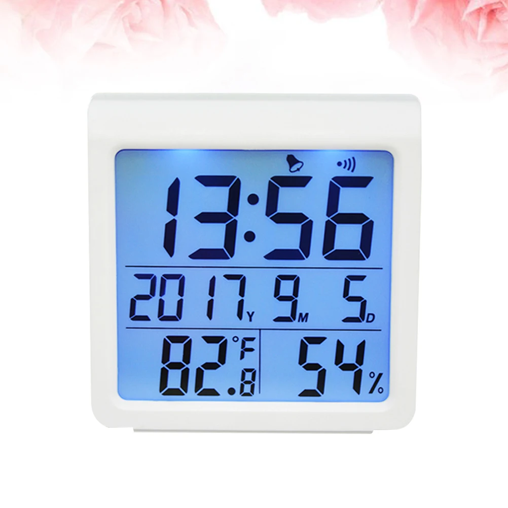 

Digital Hygrometer Thermometer Alarm Clock Home Office Premium Material Temperature Humidity Display Night Backlight St Design