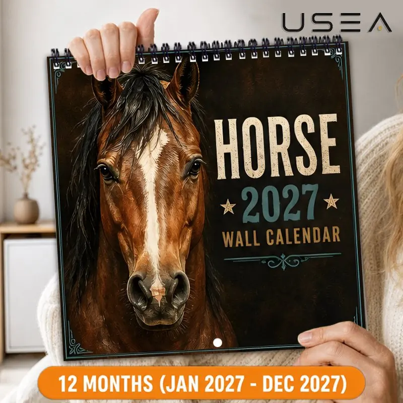 2027 Vintage Horse Wall Calendar, US Federal Holidays,Farmhouse Aesthetic Decor,Christmas Gift for Horse Lovers Coworker Teacher