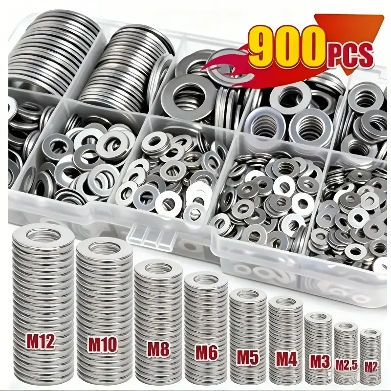 900pcs Boxed Flat Washer Set M2-M12 O-Type Flat Washers