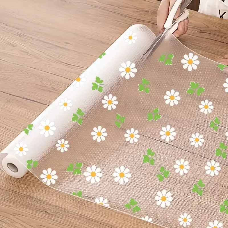 1 Rolle bunte, mit Blattmuster gepolsterte, nicht klebende, rutschfeste, wasserdichte und staubdichte EVA-Schrankmatte für Schubladen und Regale – Detail 3