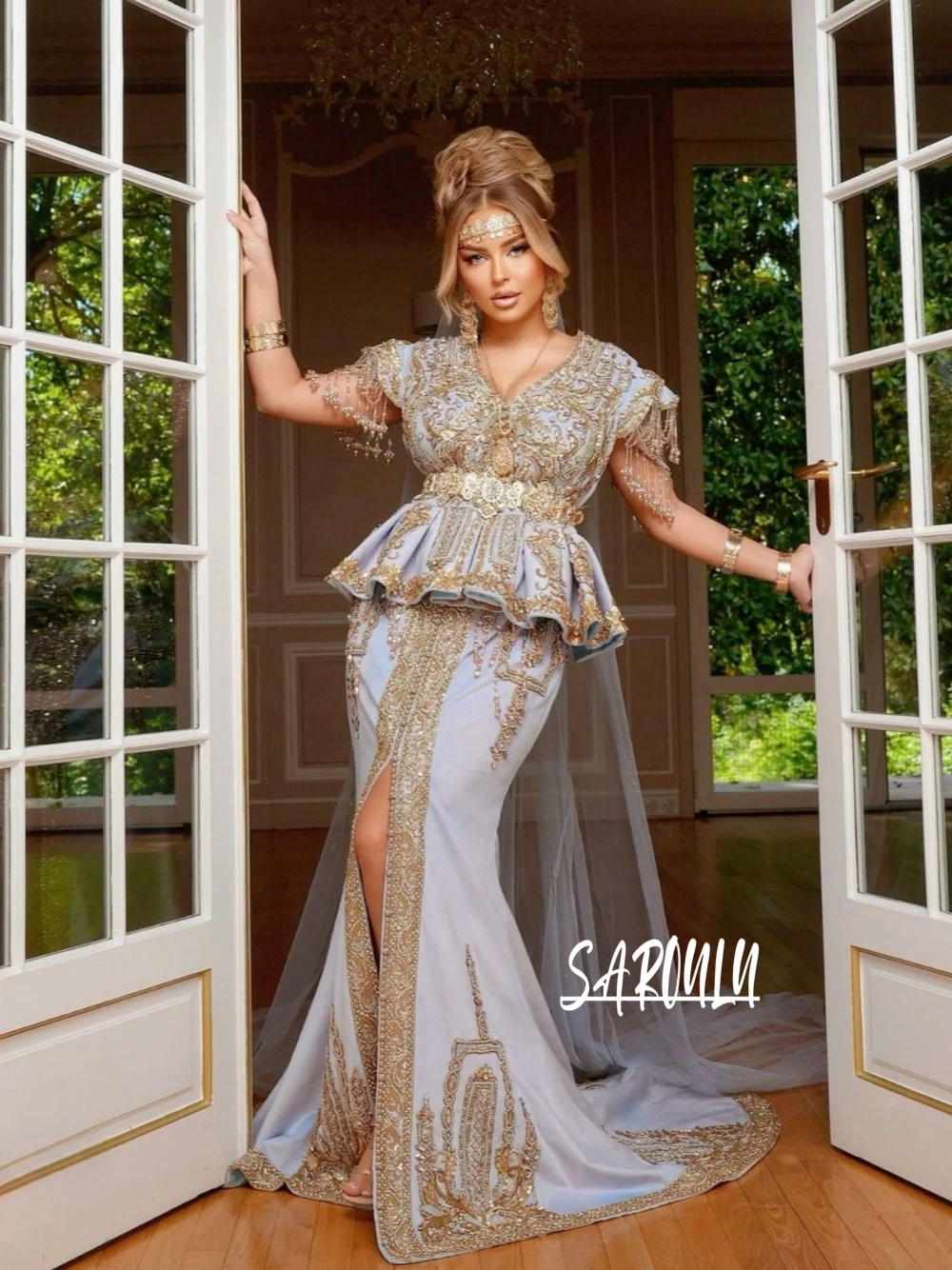 

Algerian Luxurious Tassel Evening Dress Caftan Embroidery Beaded Pearls Party Women Prom Dress Elegant Customized Wedding Gown